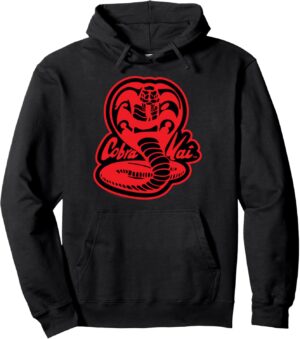 Sweat à capuche Cobra Kai rouge et noir, col tissé
